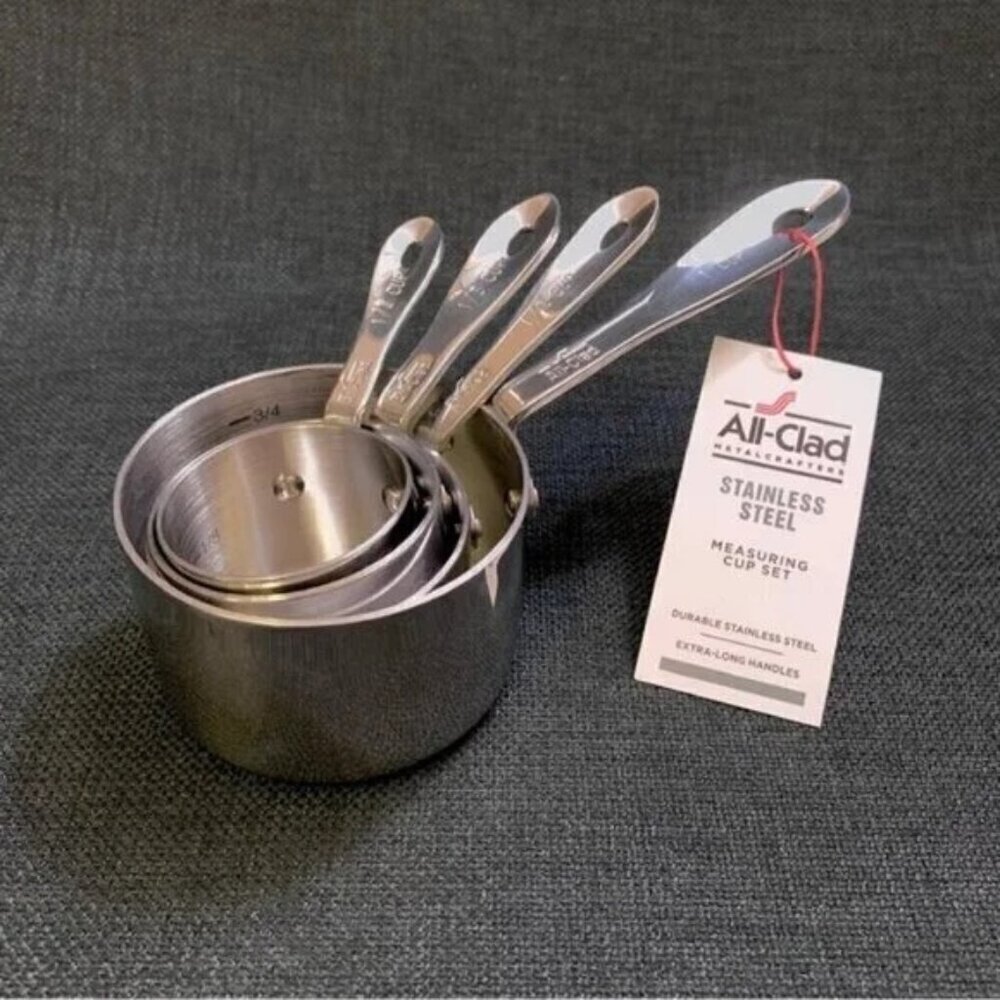 ALL CLAD Heavy Gauge Stainless Steel Measuring Cups w/ 4 Riveted Handles